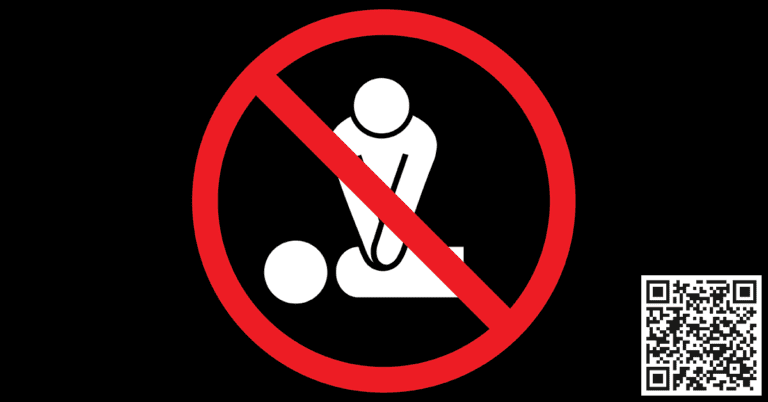 Do not Resuscitate conceptual symbol. Red prohibitive symbol on a person performing cpr.